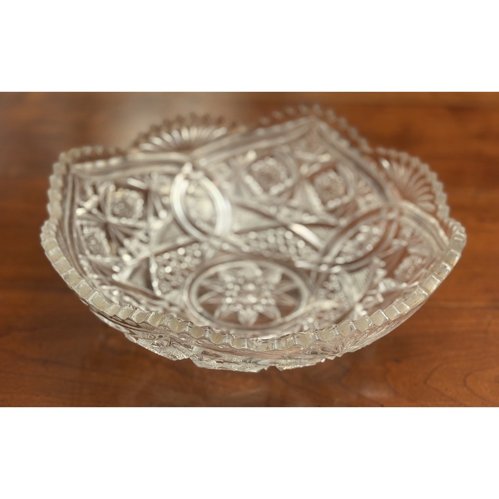 Antique Imperial Glass Nucut Whirling Star Pressed Glass Centerpiece Bowl 9"